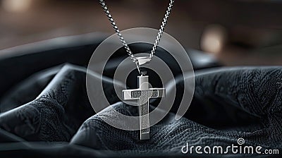 a stylish cross pendant necklace in a realistic photo, highlighting its timeless elegance and versatility as a fashion Stock Photo