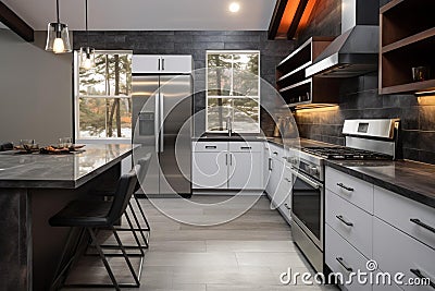 Stylish culinary space A glimpse into a modern kitchen a perfect blend of form and function Stock Photo
