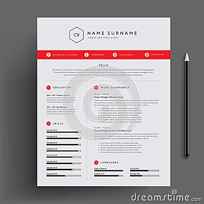 Stylish CV / resume design template red vector template Vector Illustration