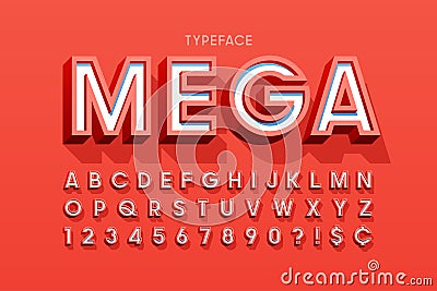 Stylish 3d display font design, alphabet, letters and numbers Vector Illustration