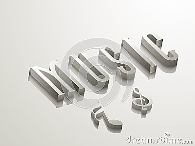Stylish 3D text music with musical notes. Stock Photo