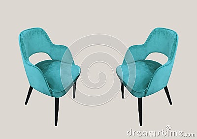 Designer turquoise chairs pattern. Psychologist consultation Stock Photo