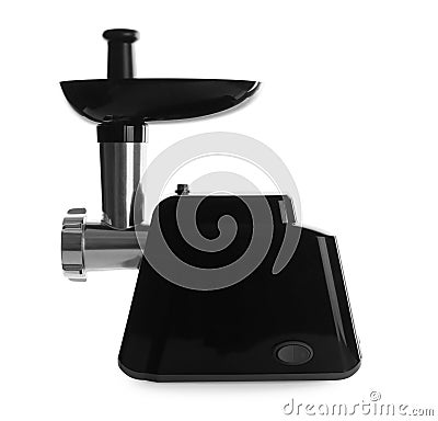 Stylish electric meat grinder isolated on white. Kitchen device Stock Photo