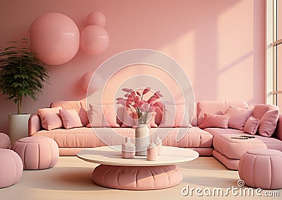 Stylish elegant luxury pink open living room Stock Photo