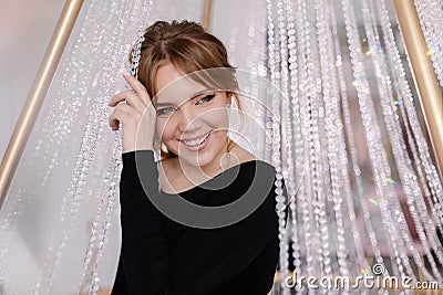 Stylish elegant young woman portrait. Luxury wealth of glamour. Diamonds shine Stock Photo