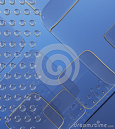 Stylish and fashion backdrop with geometrical glass forms in golden frames on blue surface Stock Photo