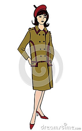 Stylish fashion dressed girl (1950s 1960s style Vector Illustration