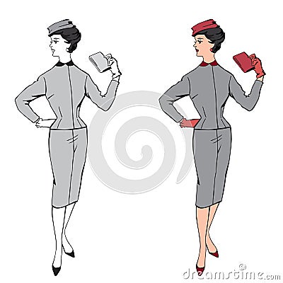 Stylish fashion dressed girl (1950s 1960s style Vector Illustration