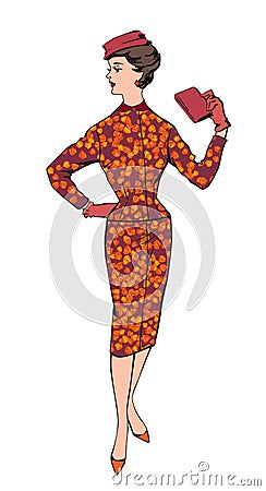 Stylish fashion dressed girl (1950s 1960s style Vector Illustration