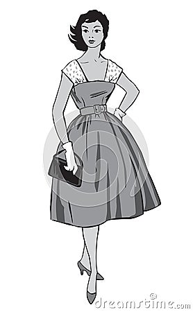 Stylish fashion dressed girl (1950s 1960s style Vector Illustration