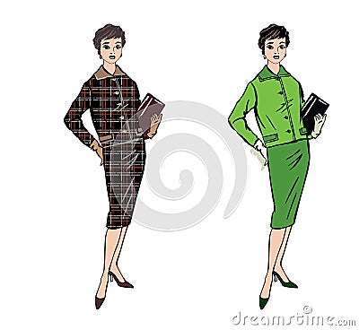 Stylish fashion dressed girl (1950s 1960s style Vector Illustration