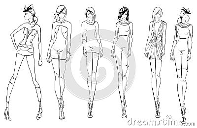 Pretty young girls. Fashion girls Sketch Stock Photo