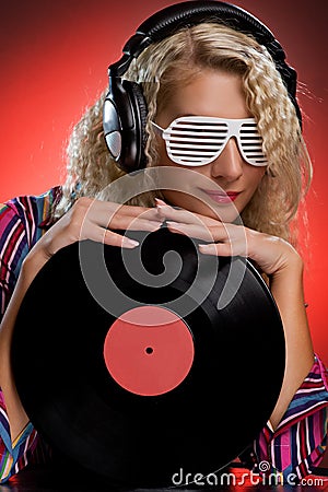 Stylish female DJ Stock Photo