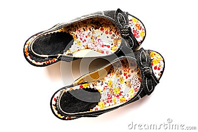 Stylish female shoes lie on a white background Stock Photo