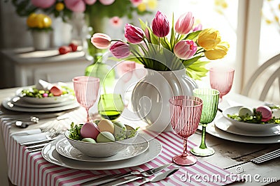 Stylish festive Easter table in a tidy and stylish home interior Stock Photo