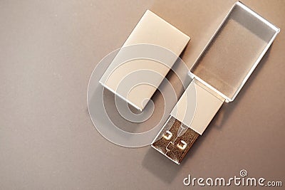 Stylish Flash Drive. glass card. Macro Stock Photo