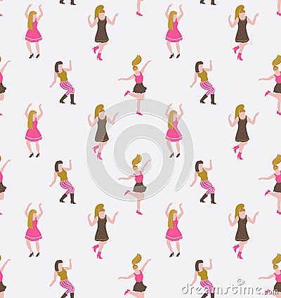 Stylish flat background with dancing girls. Party vector seamless pattern. Vector Illustration