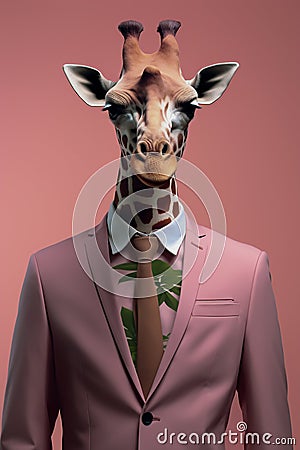 Giraffe wearing a pink suit Stock Photo