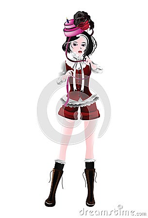 Stylish girl with cake Vector Illustration