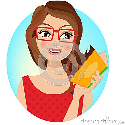 A stylish girl holding a book Cartoon Illustration