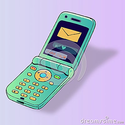 stylish glamorous old fashion phone in acid green color Vector Illustration