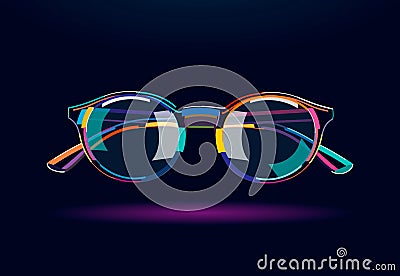 Stylish glasses with rounded frames. Sunglasses, abstract, colorful drawing, digital graphics Vector Illustration