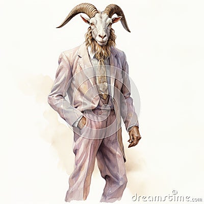 Stylish Goat In A Suit Illustration By Tran Nguyen, Robert Hagan, And William Stout Cartoon Illustration