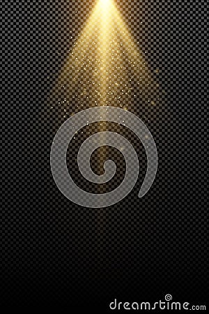 Stylish gold light effect isolated on a transparent background. Golden rays. Lamp beams. Flying golden magical dust. Sunlight. Vector Illustration