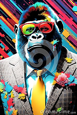 Stylish gorilla in business suit donning sunglasses with confidence Stock Photo
