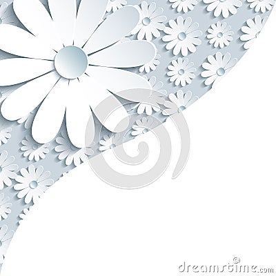 Stylish gray background with 3d white chamomile Vector Illustration