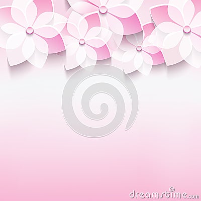 Stylish greeting card with pink 3d sakura flower Vector Illustration