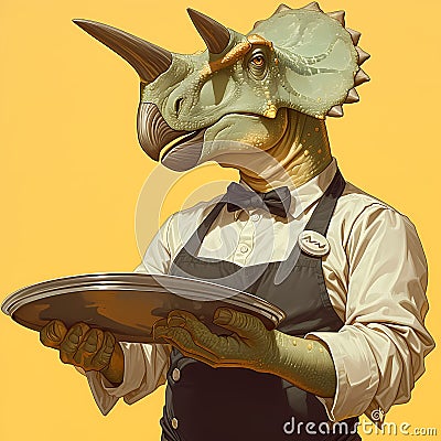 Stylish Hadrosaur Waiter Ready to Serve Stock Photo