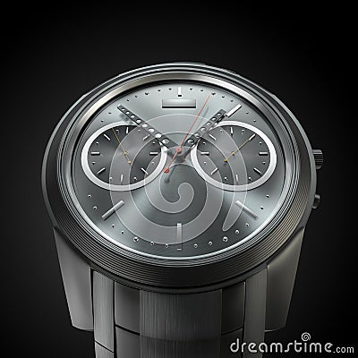 Stylish hand watch. Chrome on a black background Stock Photo