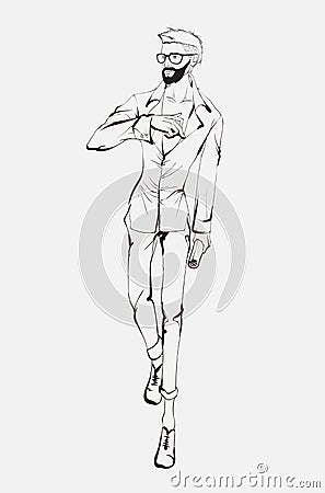 Stylish handsome man in fashion clothes. Fashion man. Hand drawn male model. Sketch. Handsome stylish man Vector Illustration