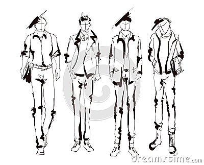 Stylish handsome man in fashion clothes. Fashion man. Hand drawn male models set. Sketches. Handsome stylish man Vector Illustration