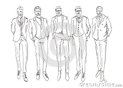 Stylish handsome mans in fashion clothes. Hand drawn beautiful young mens. Stylish mens set. Fashion mens sketch. Fashion men Stock Photo