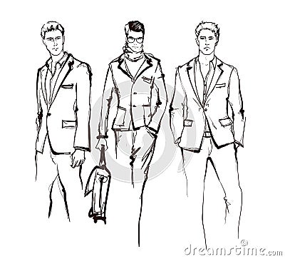 Stylish handsome mans in fashion clothes. Hand drawn beautiful young mens. Stylish mens. Fashion mens sketch. Fashion men Stock Photo