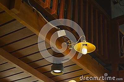 Stylish hang round ceiling luxury beautiful retro edison light lamp sit. Stock Photo