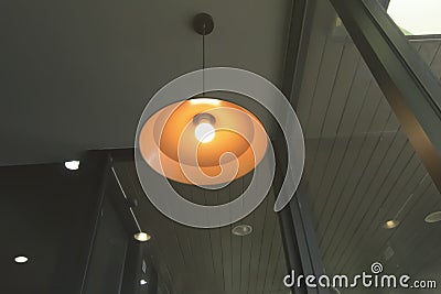 Stylish hang round ceiling luxury beautiful retro edison light lamp sit. Stock Photo