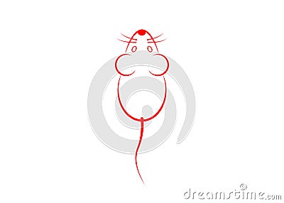 Stylish icon of a white mouse icone for web and print. Minimalistic symbol of the home of a rodent mouse or rat red and white ve Vector Illustration