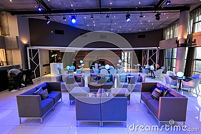 Stylish interior decor of a venue for corporate events. Johannesburg, South Africa. Editorial Stock Photo