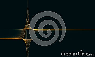 Stylish laconic elegant 3d abstraction illustrating golden strings rising in wave in deep dark space. Stock Photo