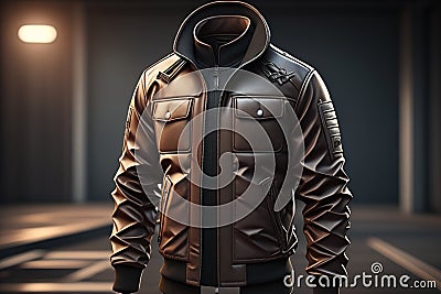 Stylish leather jacket on a dark background. generative ai Stock Photo
