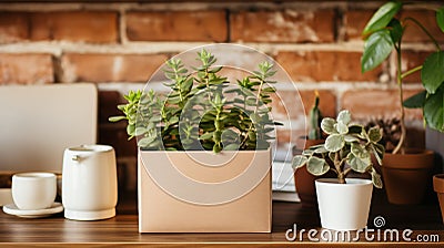 Stylish Loft Apartment Mockup With Green Plants And Empty Picture Frame Stock Photo