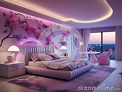 Stylish luxury pink and purple bedroom Stock Photo