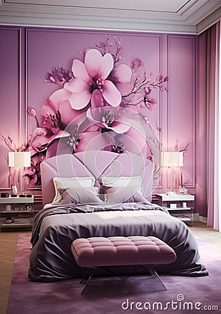 Stylish luxury pink and purple bedroom Stock Photo