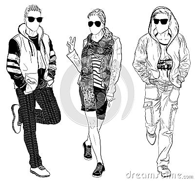 Stylish male and female street fashion Vector Illustration