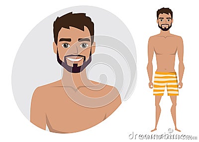 Stylish man in a beach swimming trunks. Vector Illustration