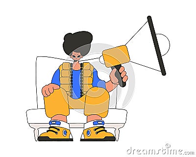 Stylish man sits in a chair and holds a megaphone. Good for job search topics Vector Illustration