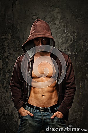 Stylish man wearing hoodie Stock Photo